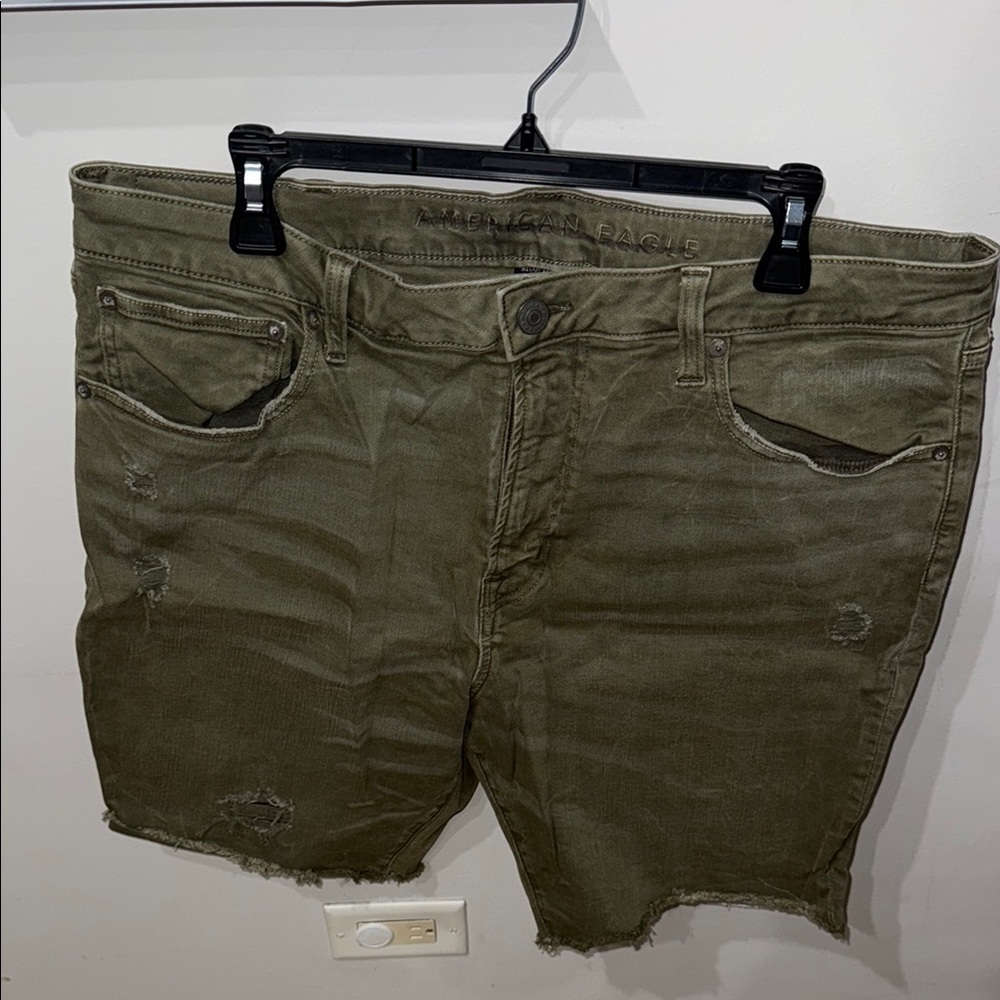 American Eagle Outfitters Green Jean Shorts Distressed Hem